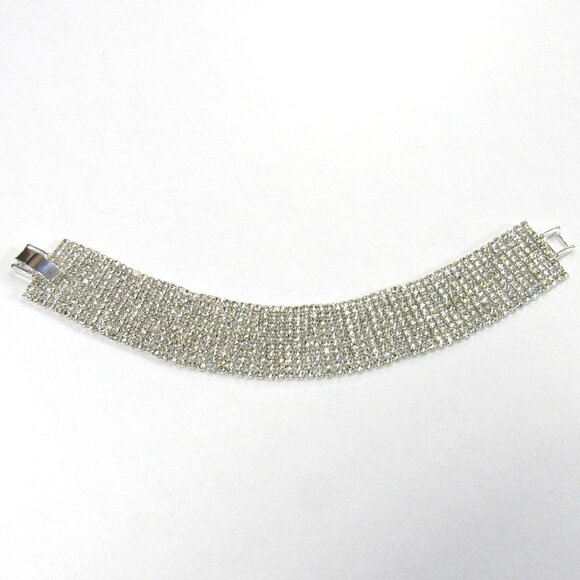 Silver Rhinestone Crystal Sparkle Bracelet Evening Wedding Formal Party - Picture 3 of 4